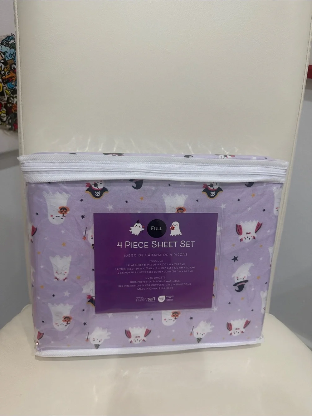 Halloween Purple/White/Black Cute Ghost Print FULL Sheet Set
